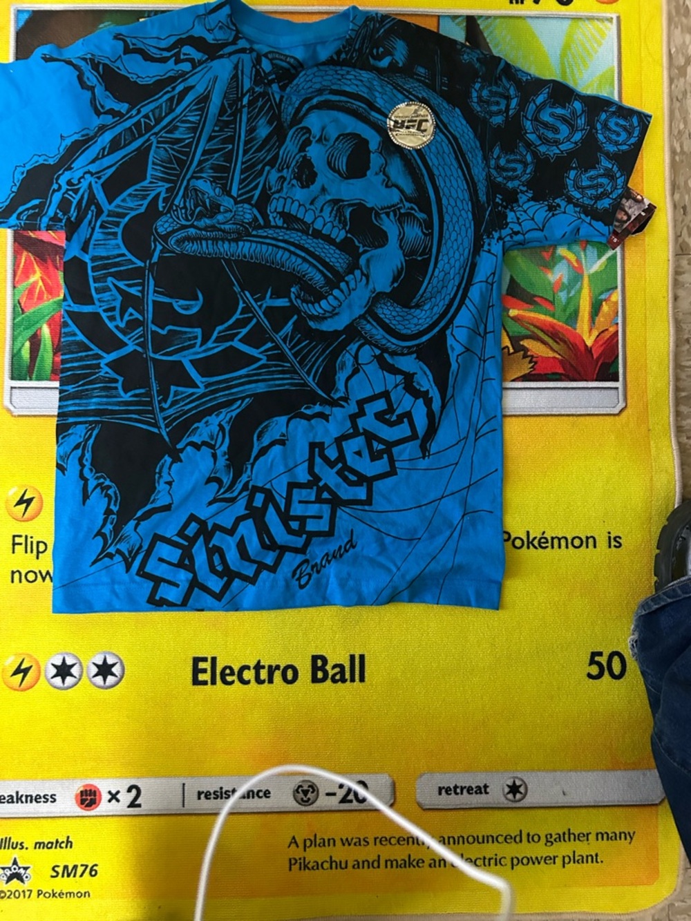 Blue Graphic Short Sleeve Tee for Kids - Skulls & Snake Design